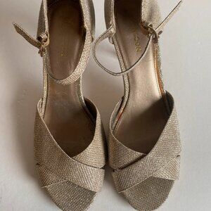 Gold Glitter Peep-Toe Evening Shoes - Women's Wedding Party Heels